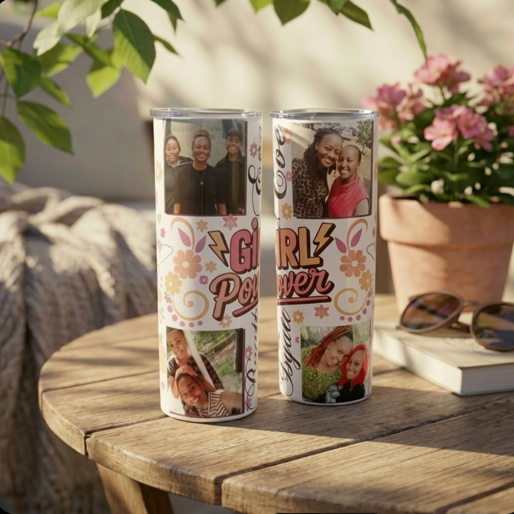 Personalised Slim Power Girl’s Stainless Steel Tumbler – 20 oz with Photo & Name
