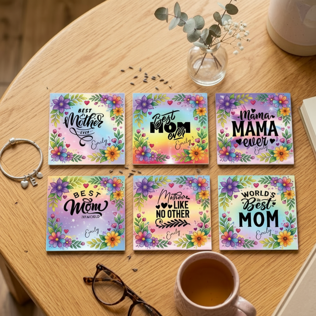 Personalised Best Mom Ever – Square Coaster Set (6 Pieces)