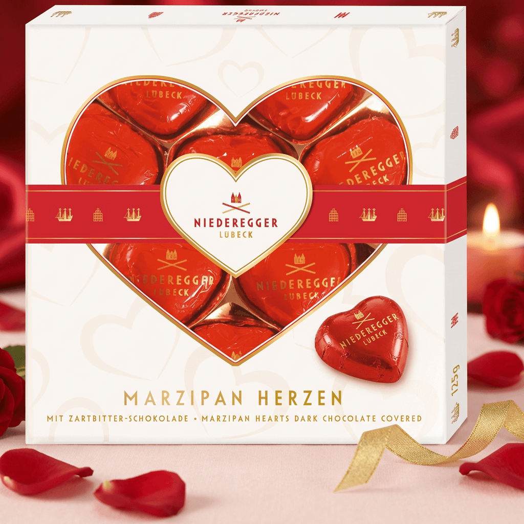 Niederegger Dark Chocolate Marzipan Hearts Gift Box – 125g