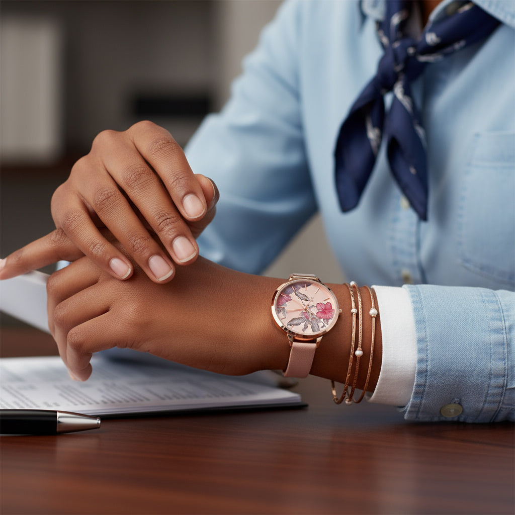 Nine West Women's Floral Dial Smooth Strap Watch