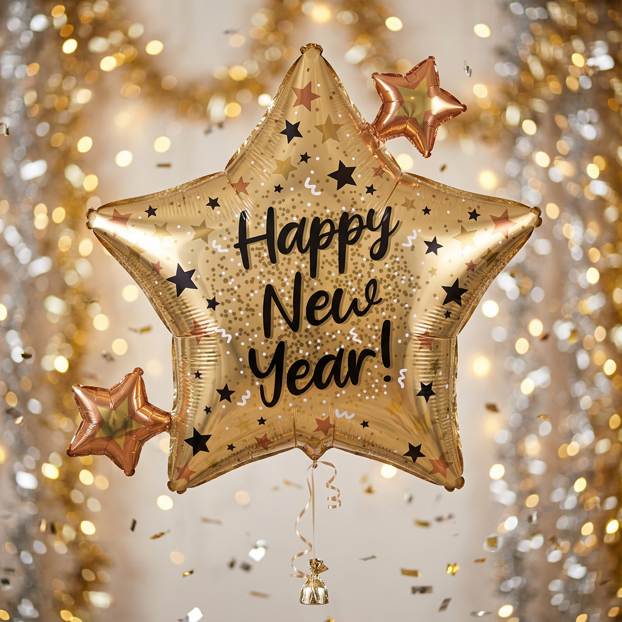 Supershape Happy New Year – Natural Sparkle Star Foil Balloon (Satin Gold)
