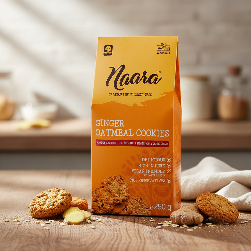 Naara Ginger Oatmeal Cookies – 250 g / 35 g Vegan Fibre-Rich Snack