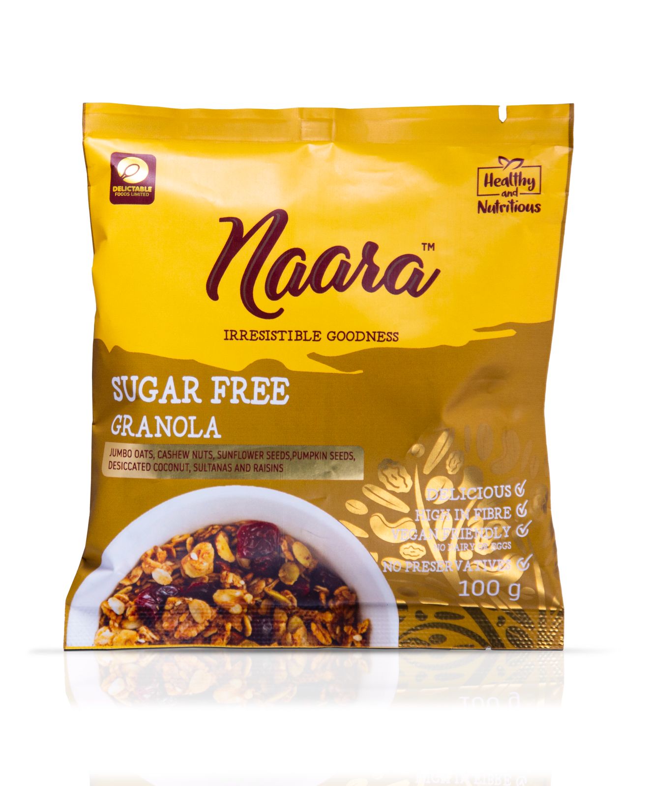 Naara Sugar-Free Granola Pack – 100 g Vegan High-Fibre Healthy Snack
