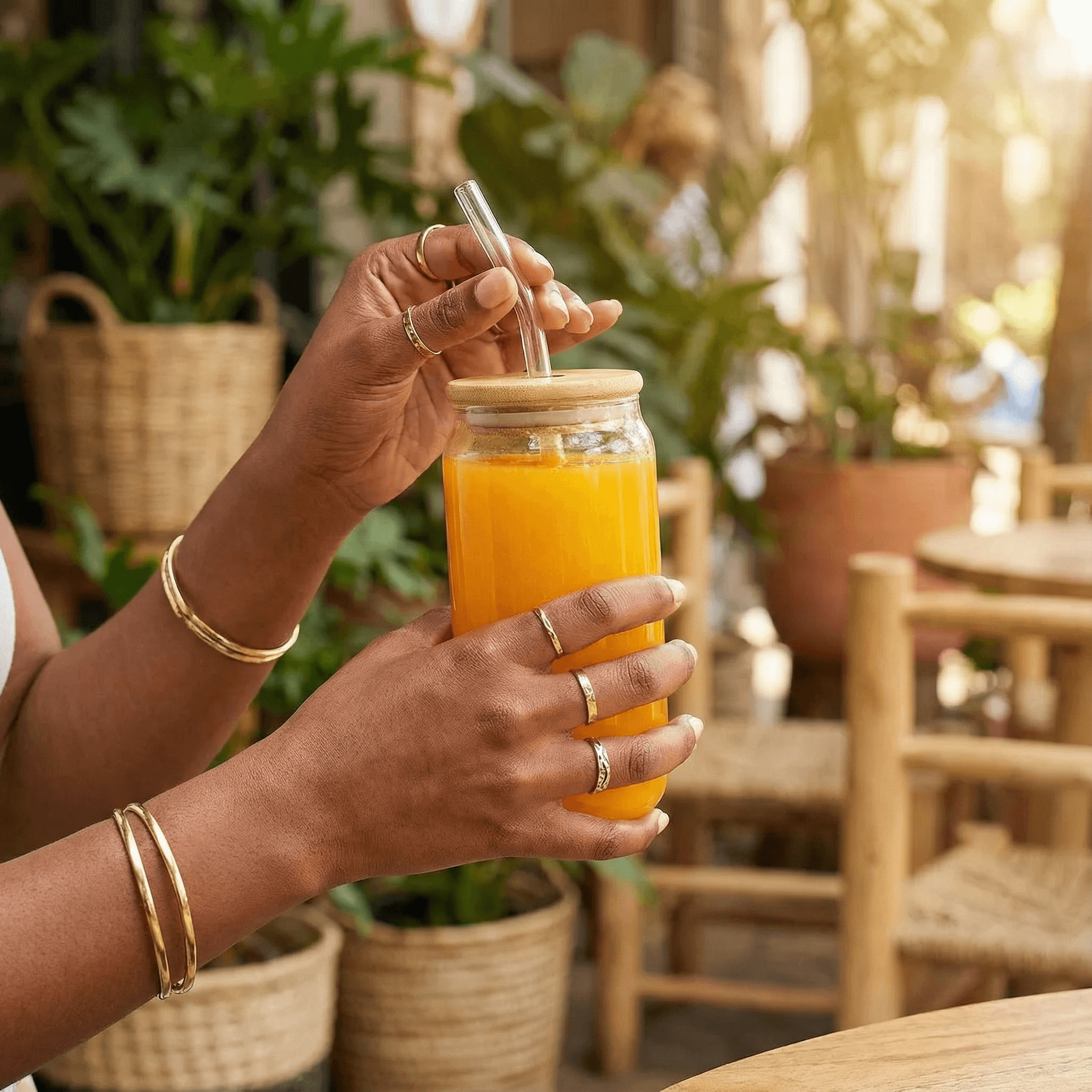 Okiyo Natsu Glass & Bamboo Tumbler & Straw - 500ml