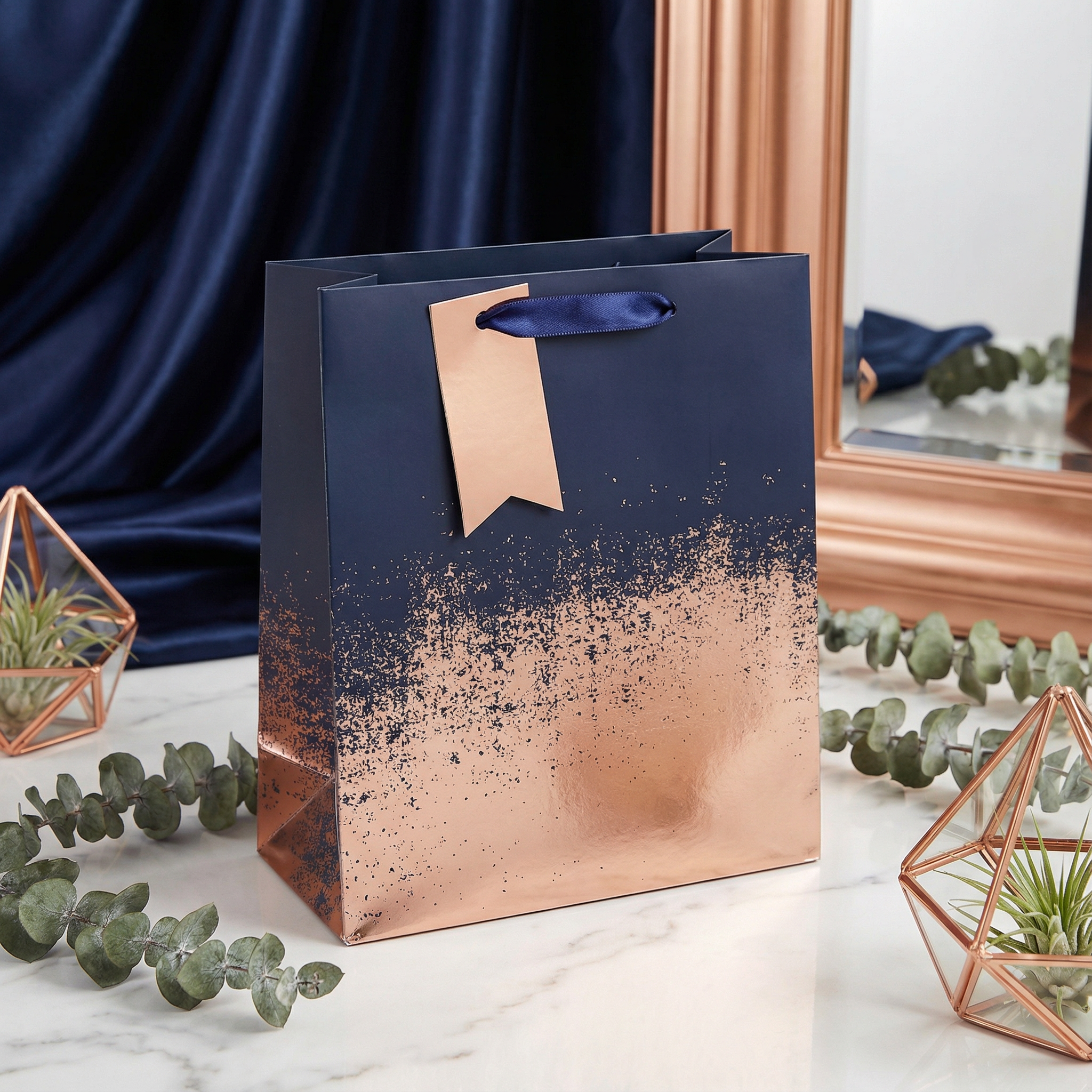 Navy & Copper Distressed Gift Bag