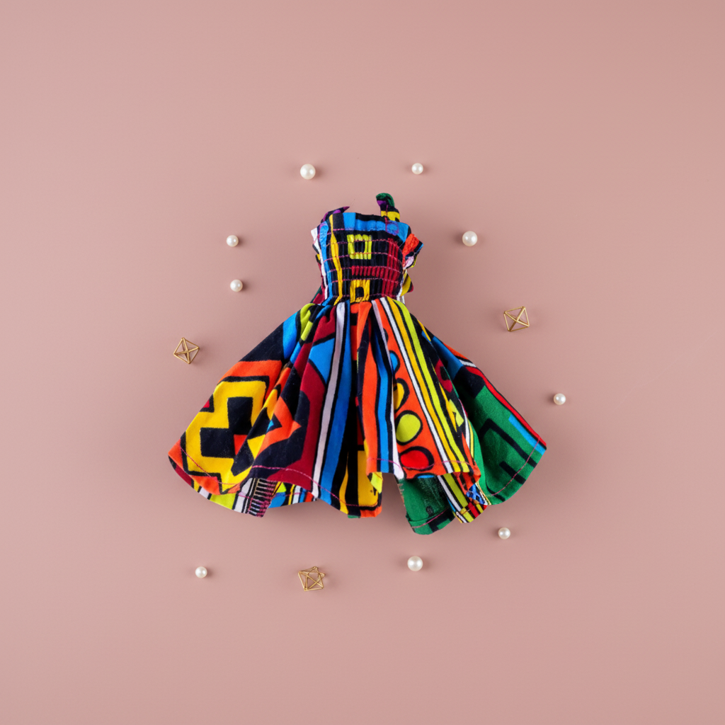 Nemy Cotton African Print Doll Dress & Accessories – 11.5-Inch Doll Outfit