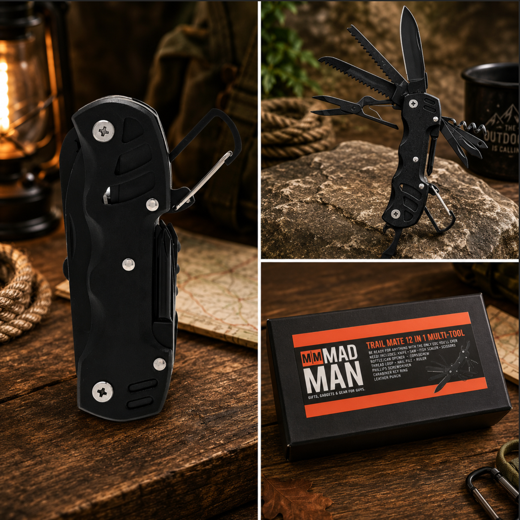 Mad Man Trail Mate 12-in-1 Multi-Function Pocket Tool – Black