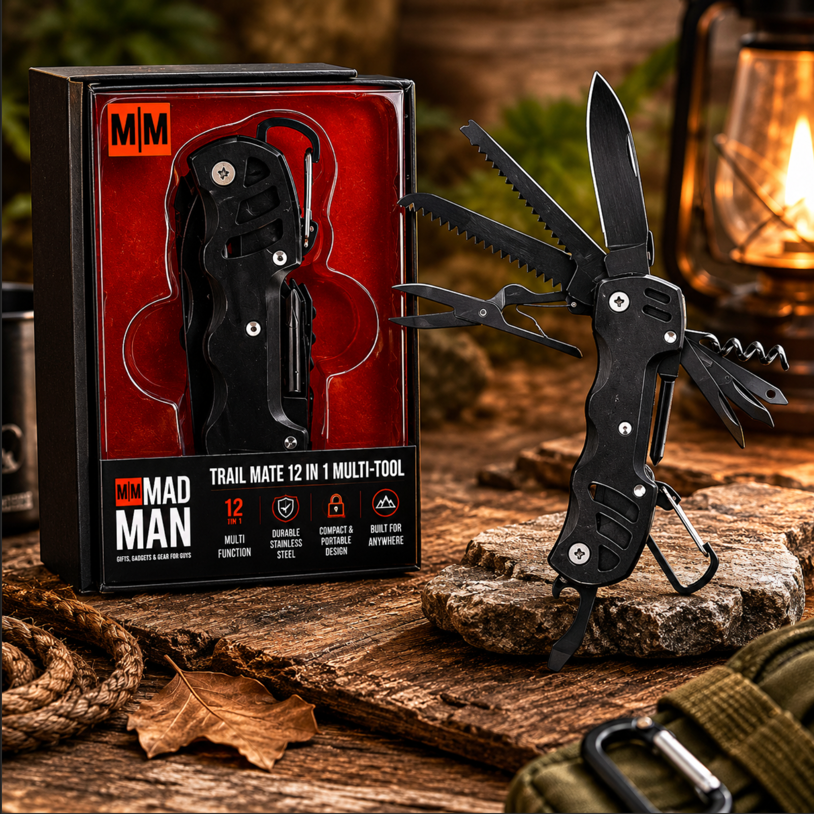 Mad Man Trail Mate 12-in-1 Multi-Function Pocket Tool – Black