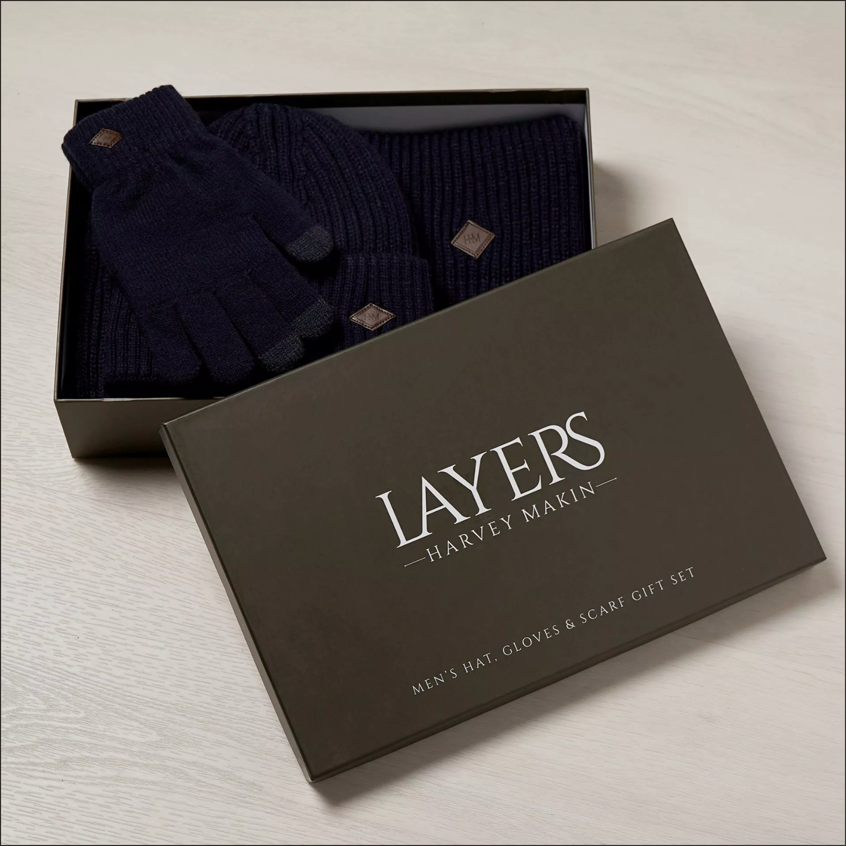 Harvey Makin Layers Hat, Gloves & Scarf Gift Set – Navy Blue