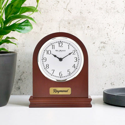 Personalised William Widdop Arched Walnut Mantel Clock