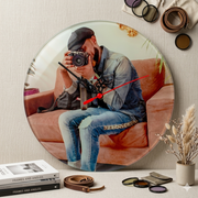 Personalised Round Glass Photo Wall Clock