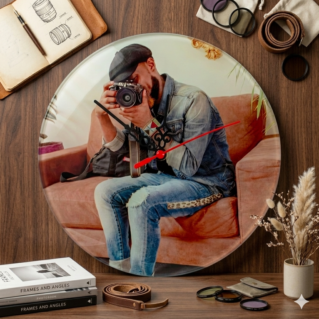 Personalised Round Wall Clock – 27 cm Custom Photo Decorative Clock