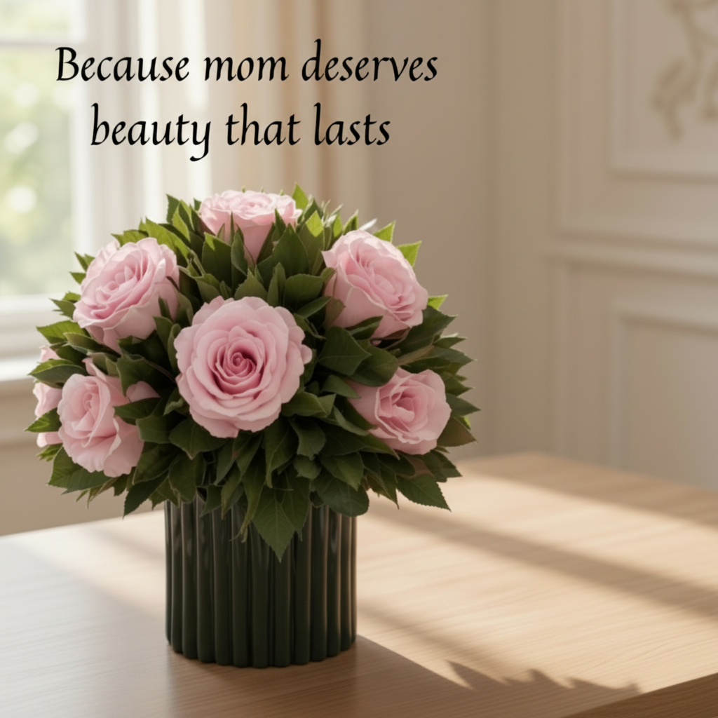 Pink Forever Roses with Greenery – Luxury Preserved Rose Arrangement