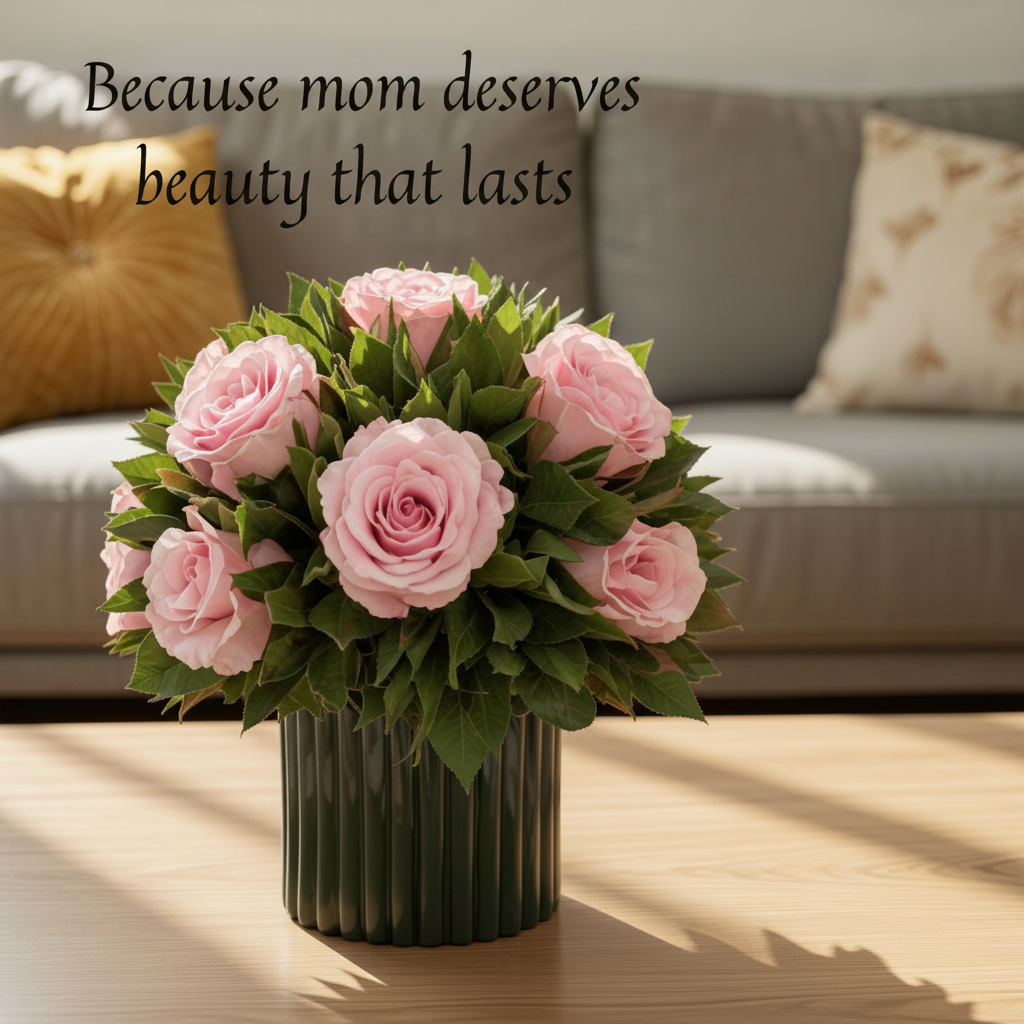 Pink Forever Roses with Greenery – Luxury Preserved Rose Arrangement