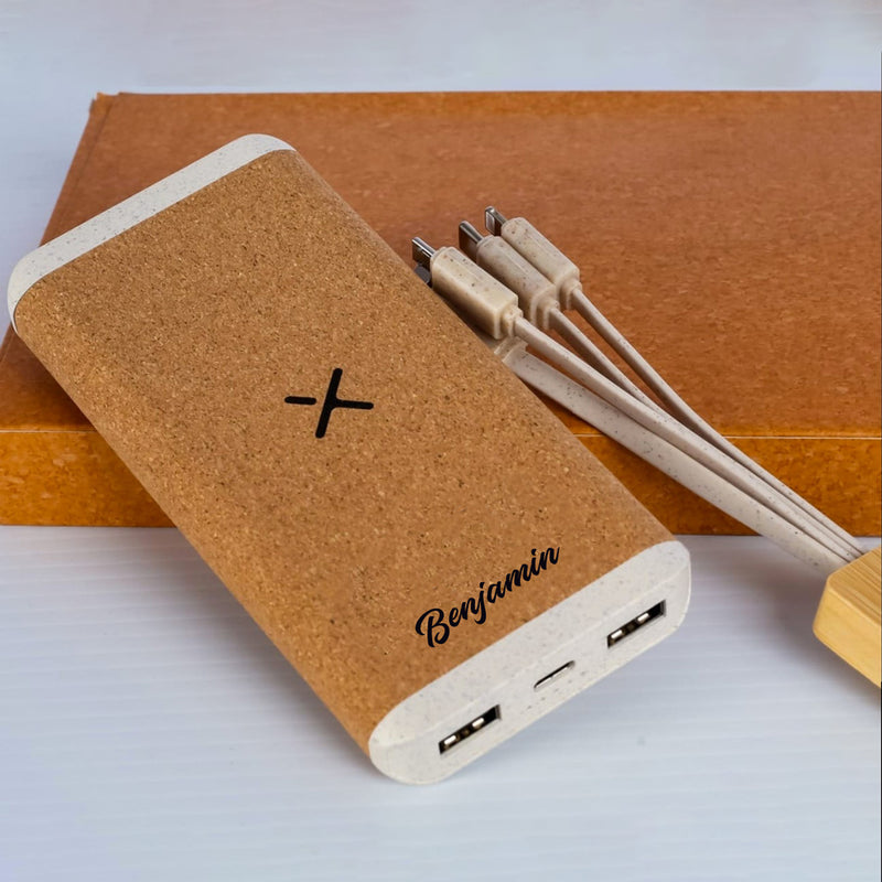 Personalised 10000mAh,37W Power Bank with Cork Finishing