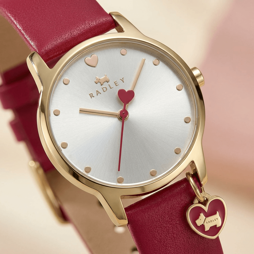 Radley London Heart Dial Watch – Claret Leather Strap with Heart Charm