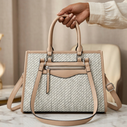 Elegant Rattan Woven Tote Bag for Women/PU Leather Shoulder & Crossbody Handbag – 31 × 12 × 23 cm