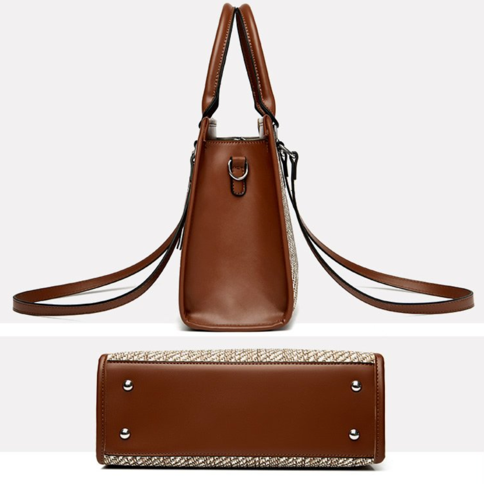 Elegant Rattan Woven Tote Bag for Women/PU Leather Shoulder & Crossbody Handbag – 31 × 12 × 23 cm