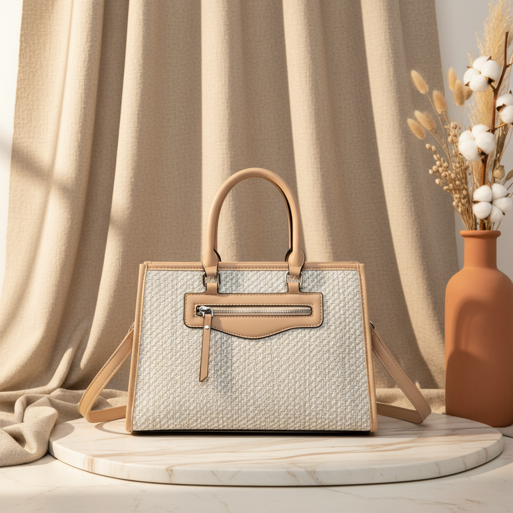 Elegant Rattan Woven Tote Bag for Women/PU Leather Shoulder & Crossbody Handbag – 31 × 12 × 23 cm
