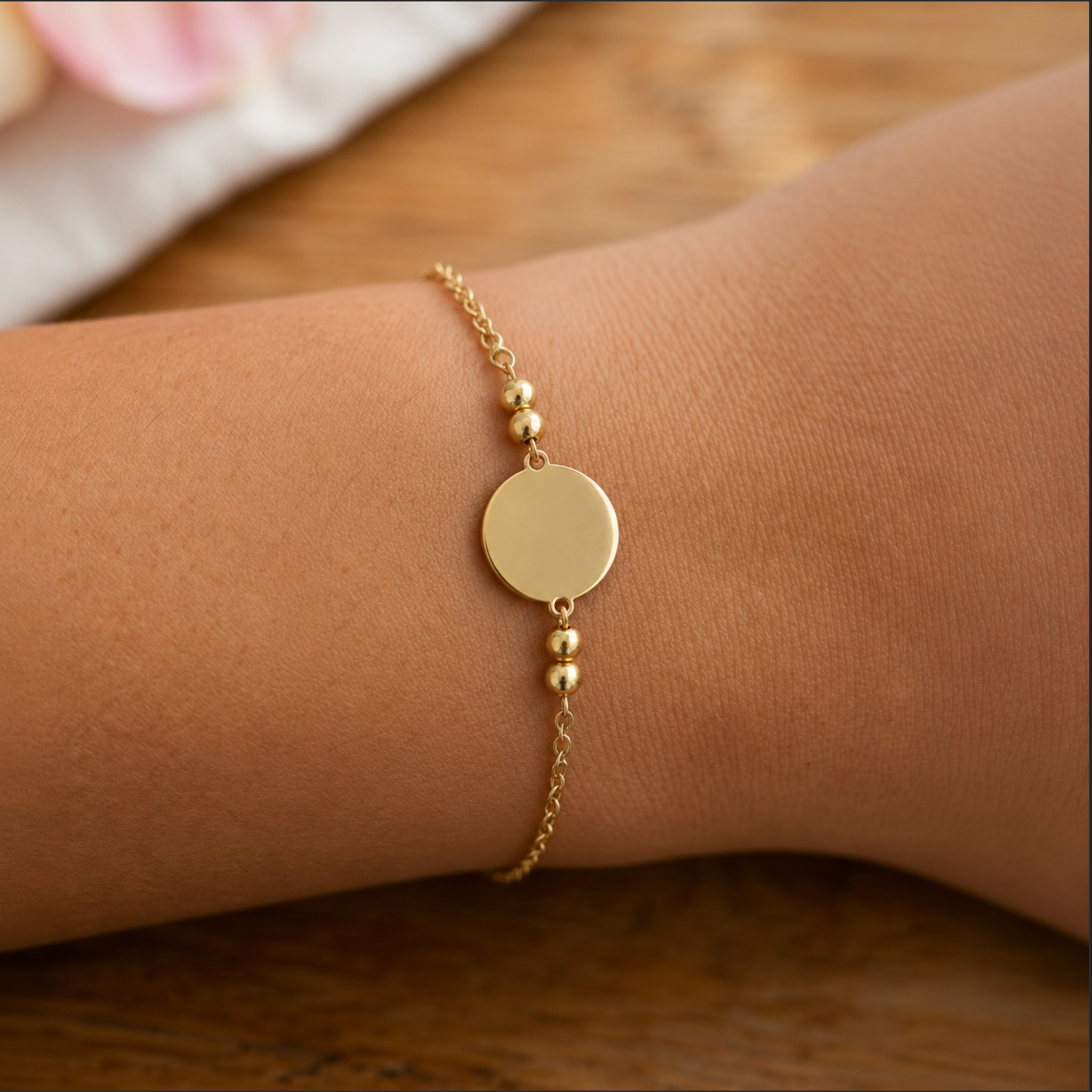 Round Disc Bracelet – Gold Plated Brass Bracelet