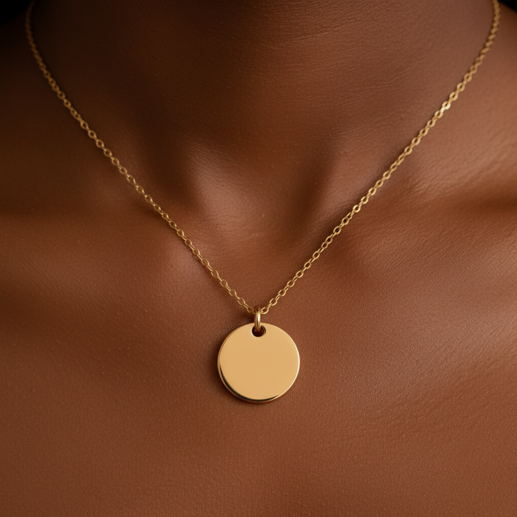 Round Disc Necklace – Gold Plated Round Pendant Jewellery