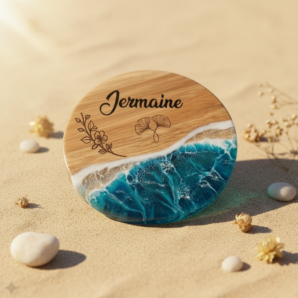 Personalised Acacia Wood Resin Coaster Set – Set of 4