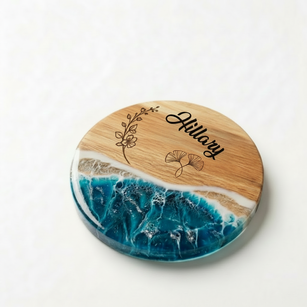 Personalised Acacia Wood Resin Coaster Set – Set of 4