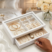 Sophia Classic White Jewellery Box with Glass Lid & Drawer