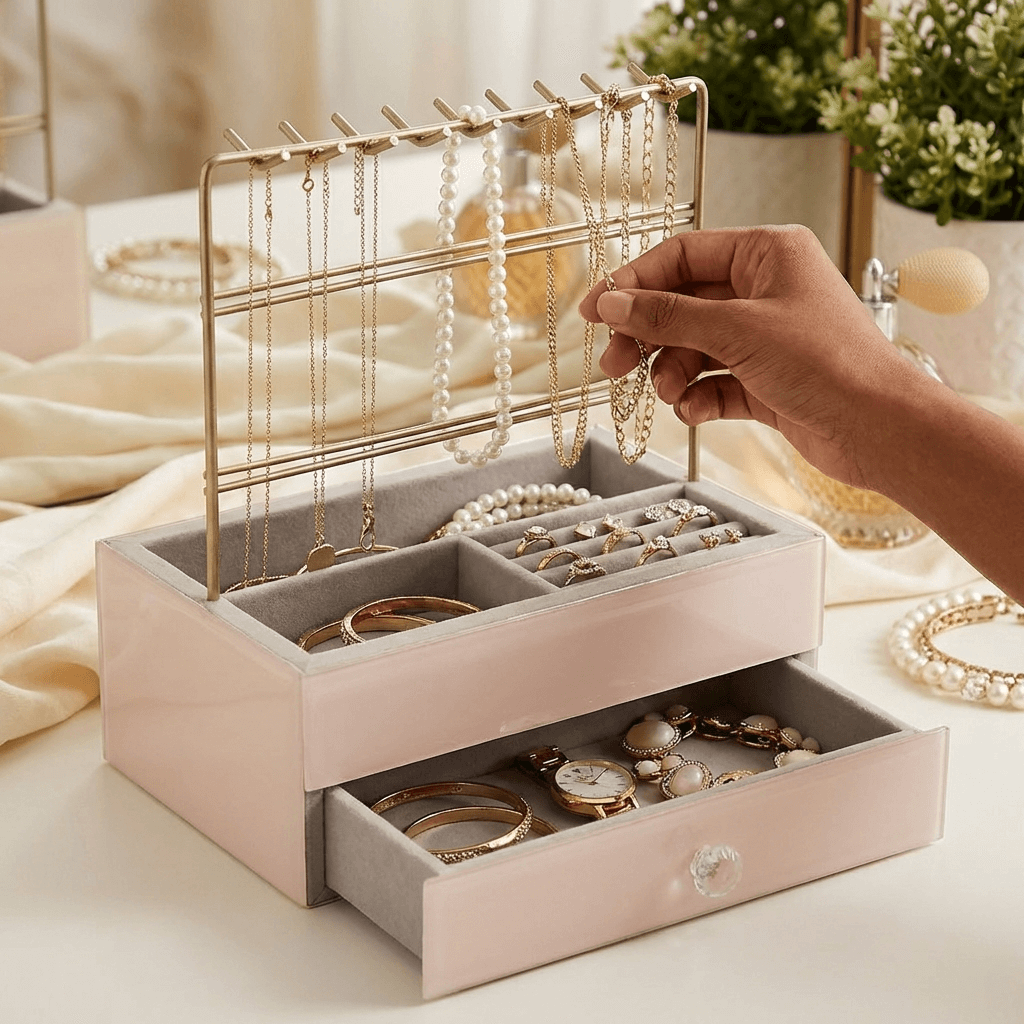 Sophia Classic Nude Glass Jewellery Box & Hanger