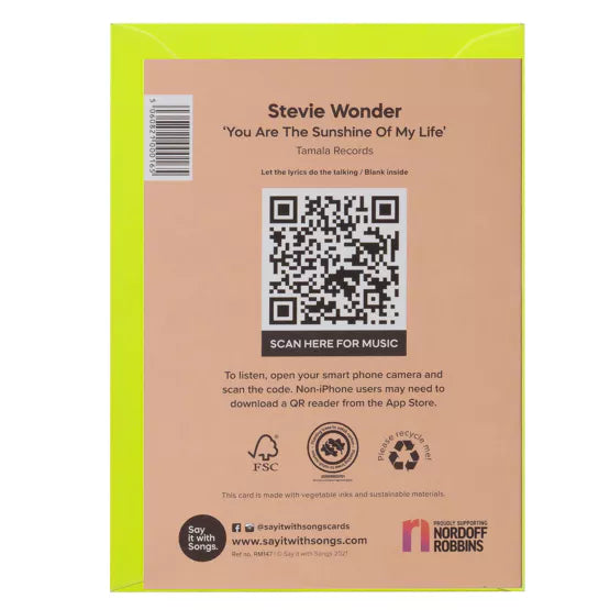 Say It With Songs Greeting Card - You Are The Sunshine Of My Life - Stevie Wonder