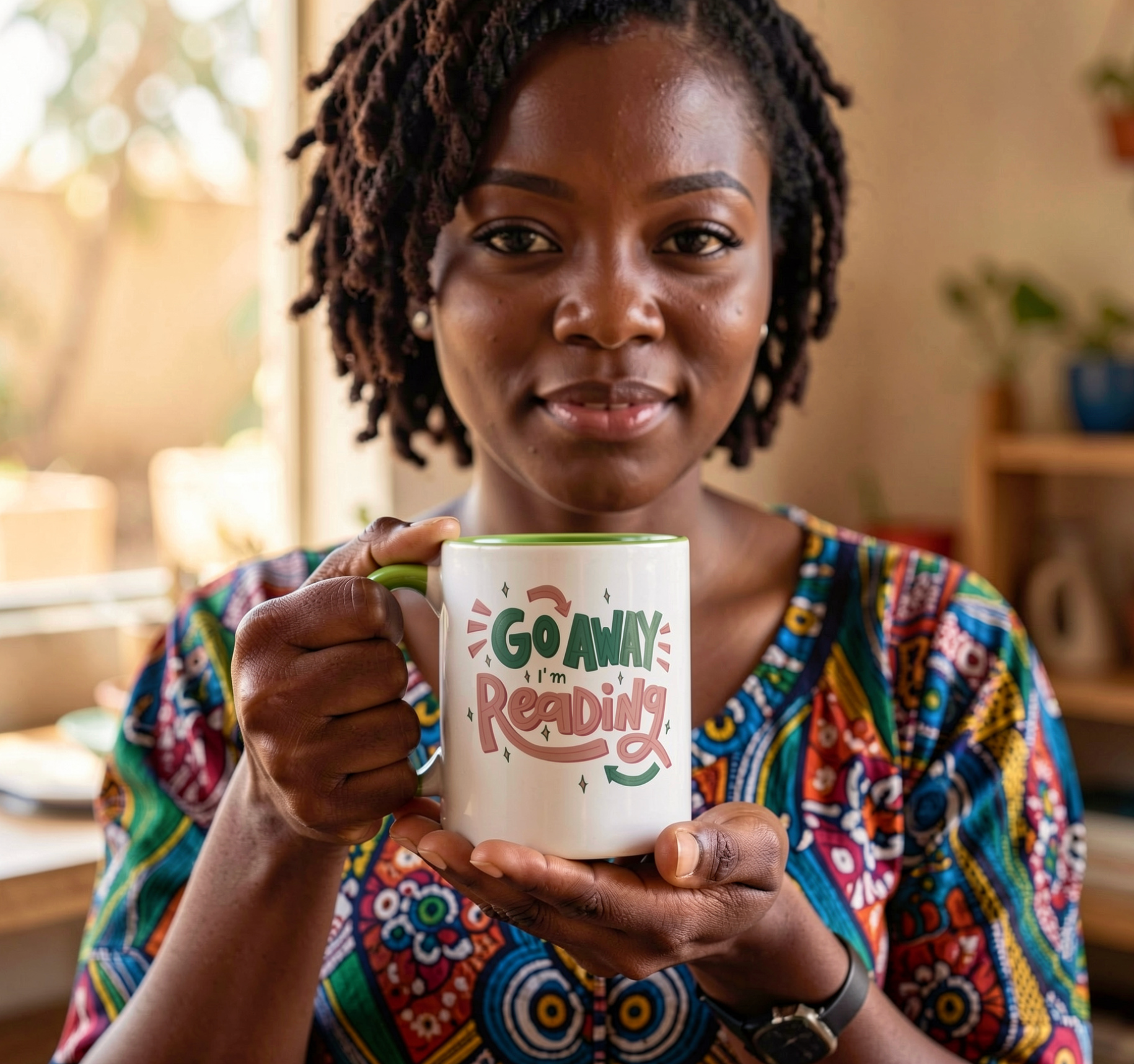 Go Away, I’m Reading Mug - 11 oz Inner Colour Ceramic Mug  (Light Green)