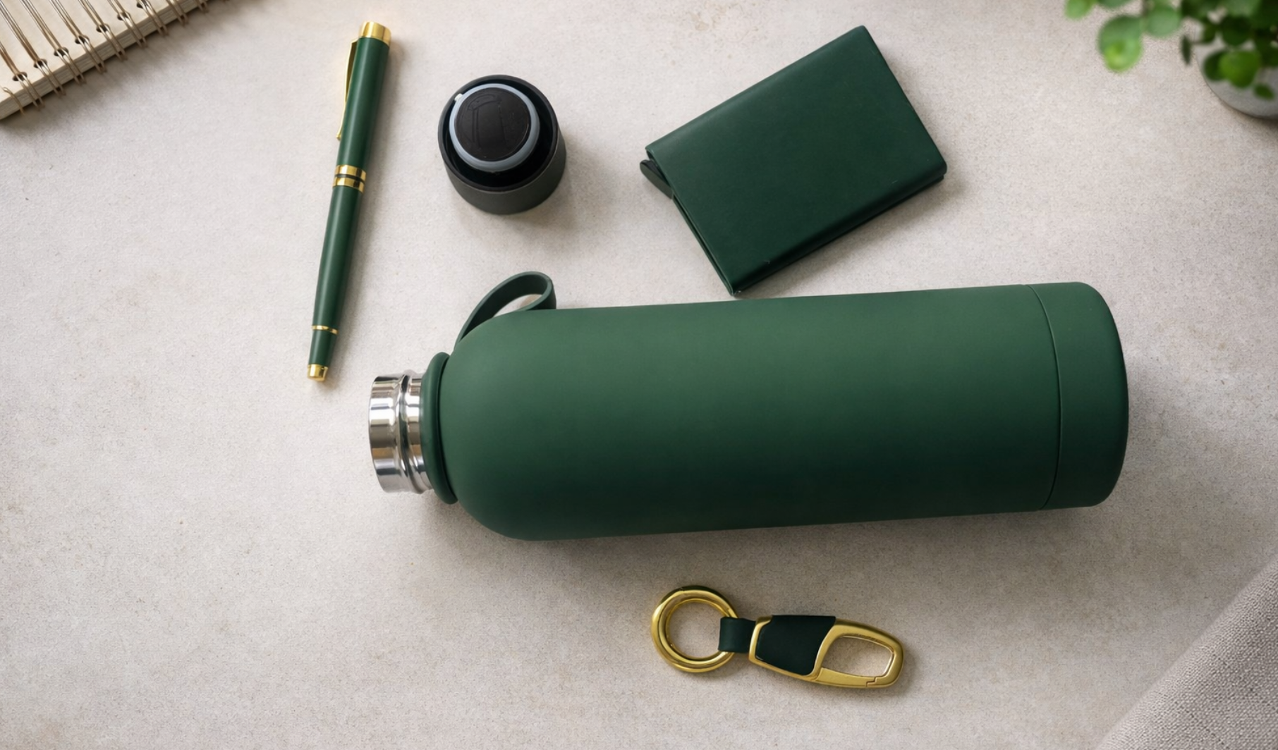 Green Executive Corporate Gift Set – A5 Notebook, Pen, 500 ml Bottle, Key & Card Holder
