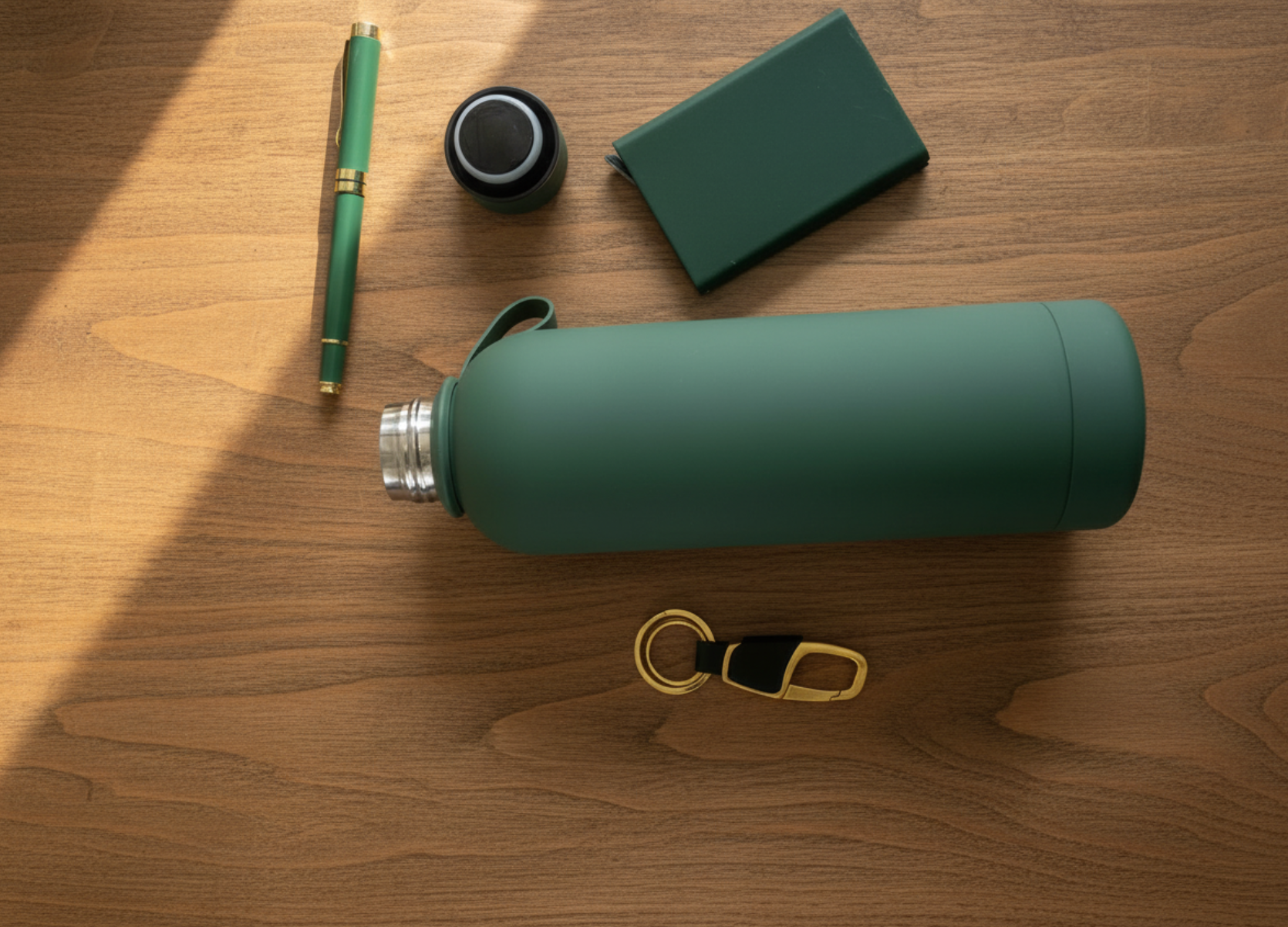 Green Executive Corporate Gift Set – A5 Notebook, Pen, 500 ml Bottle, Key & Card Holder