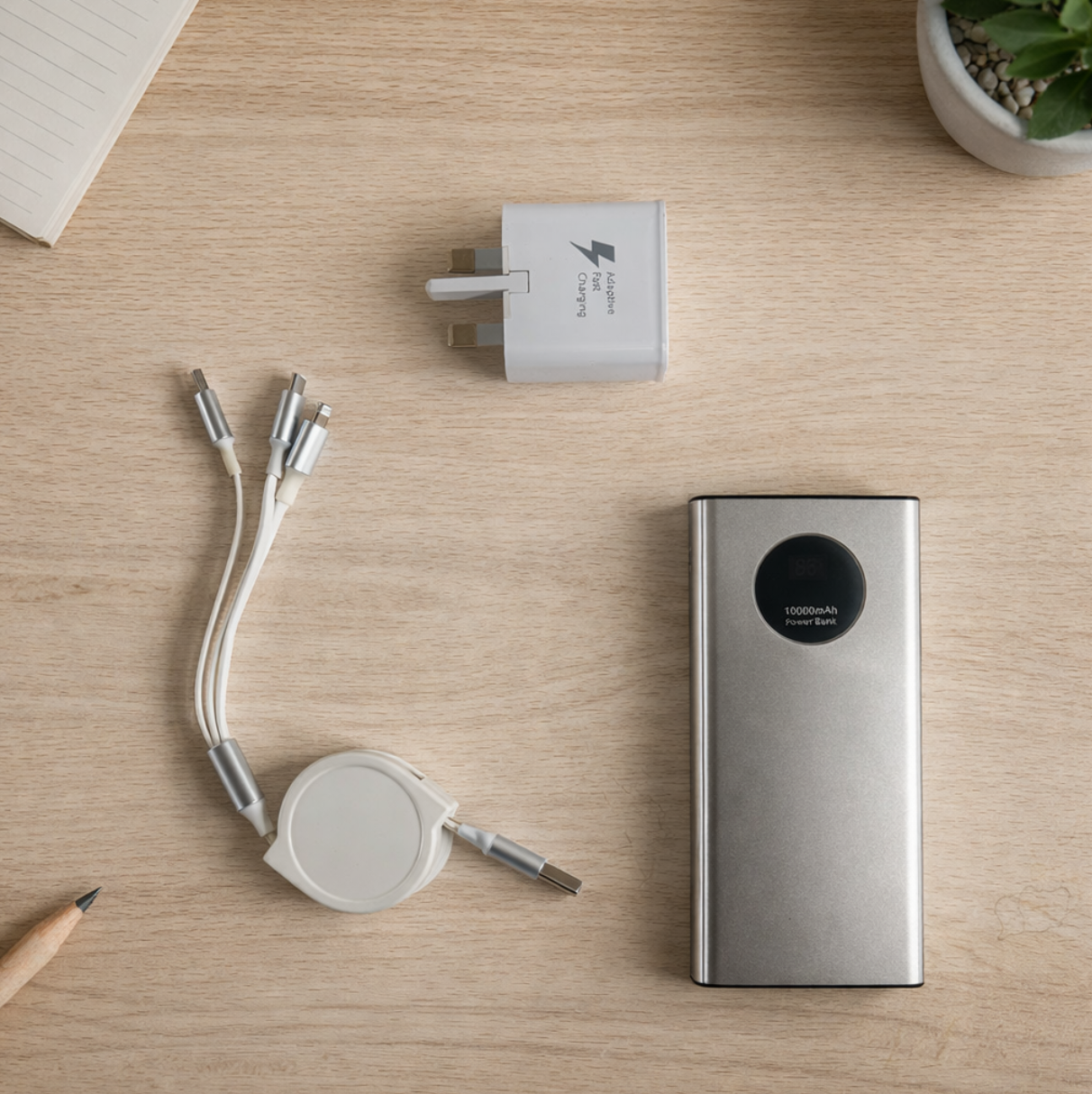5-in-1 Fast Charging Kit – 10,000mAh Power Bank & Car Charger
