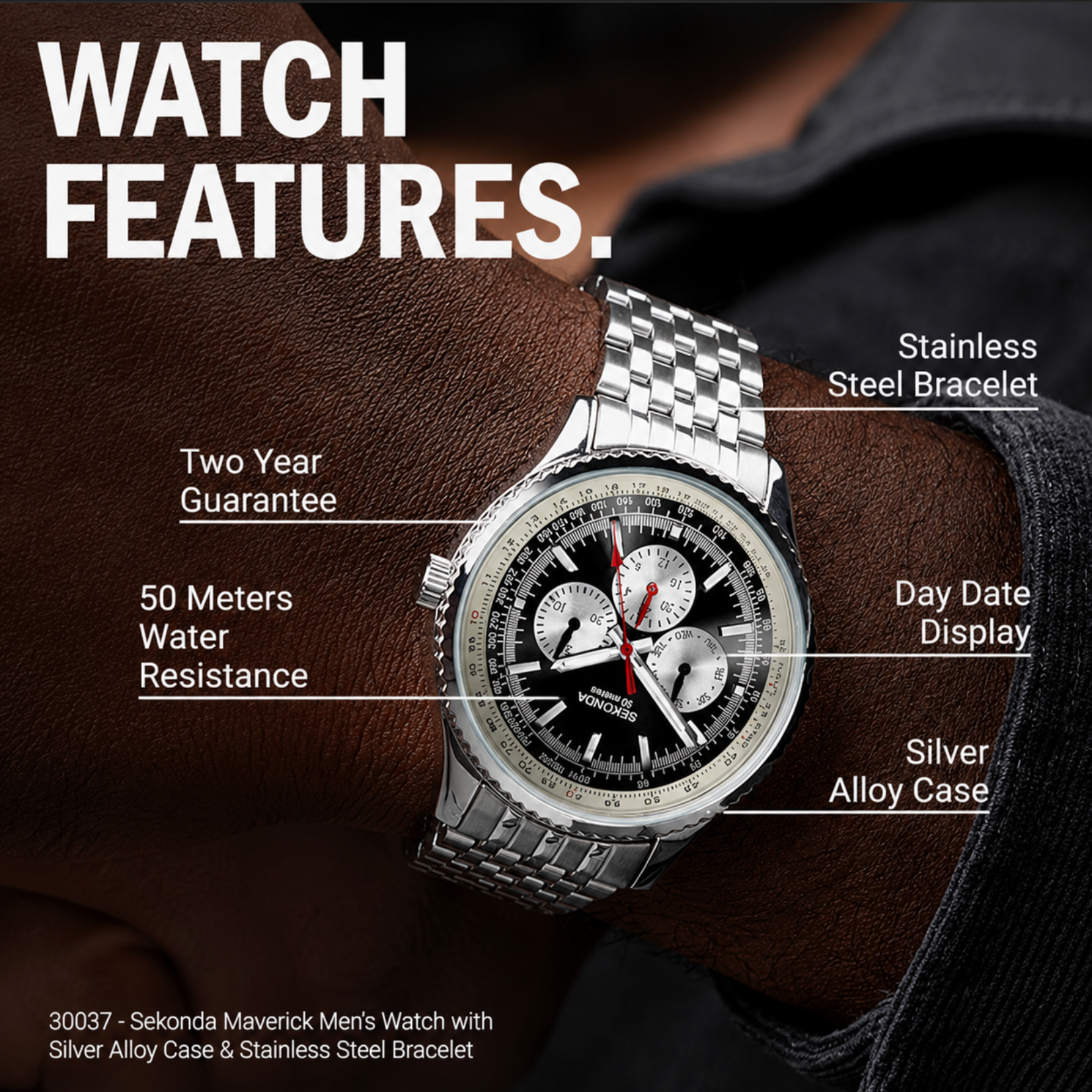 Sekonda Maverick Men's Watch – Black Dial & Stainless Steel Bracelet