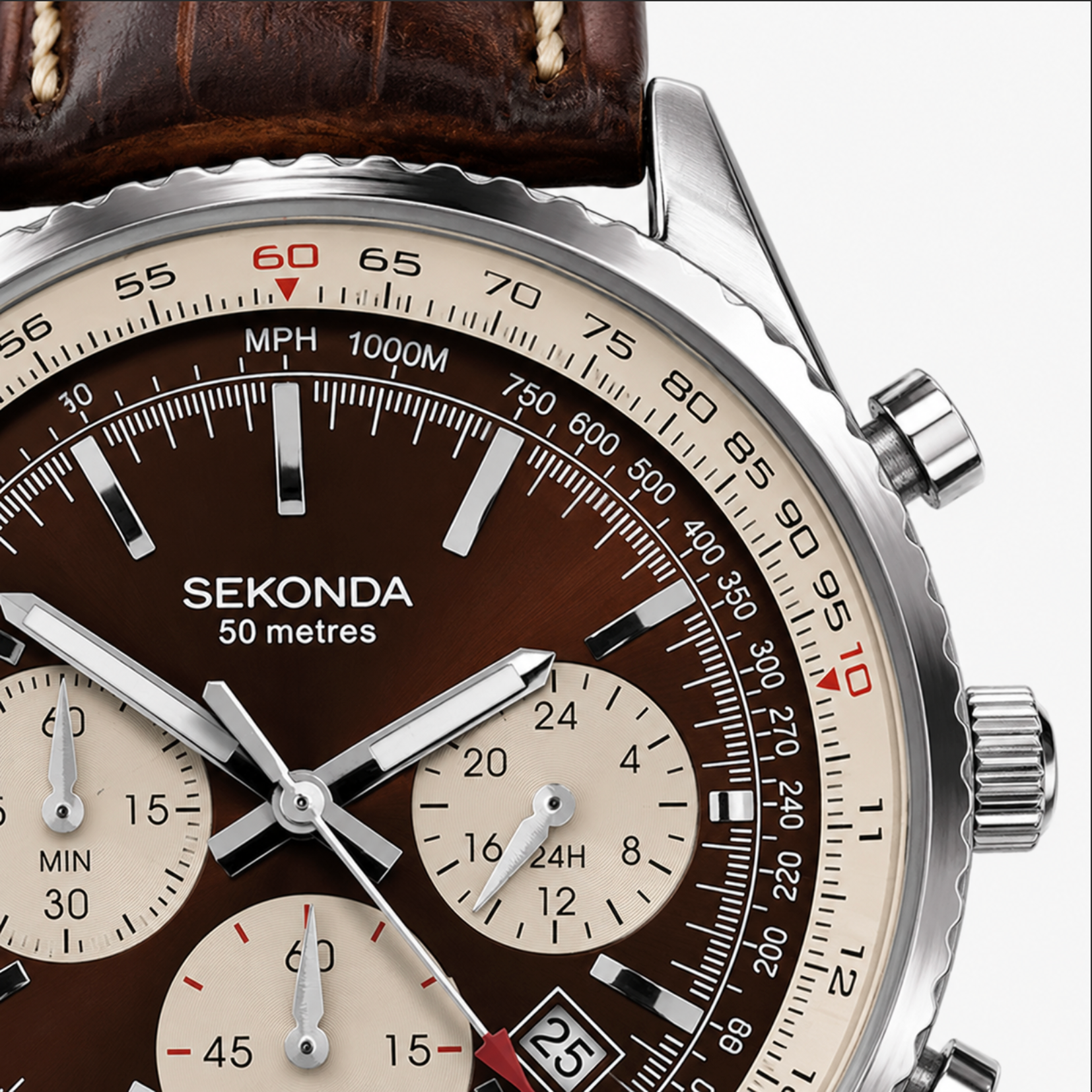 Sekonda watch with brown leather strap and detailed face