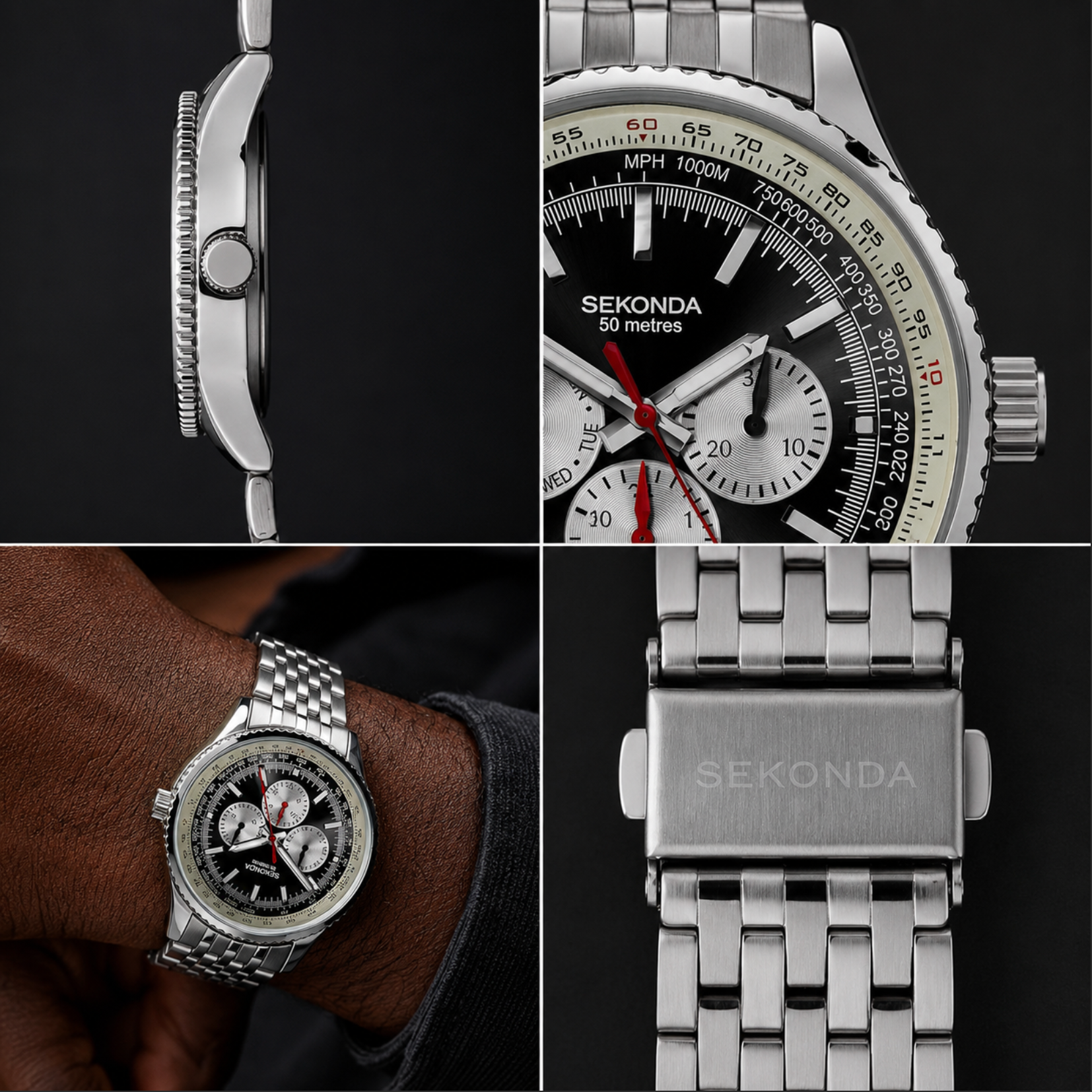 Sekonda Maverick Men's Watch – Black Dial & Stainless Steel Bracelet