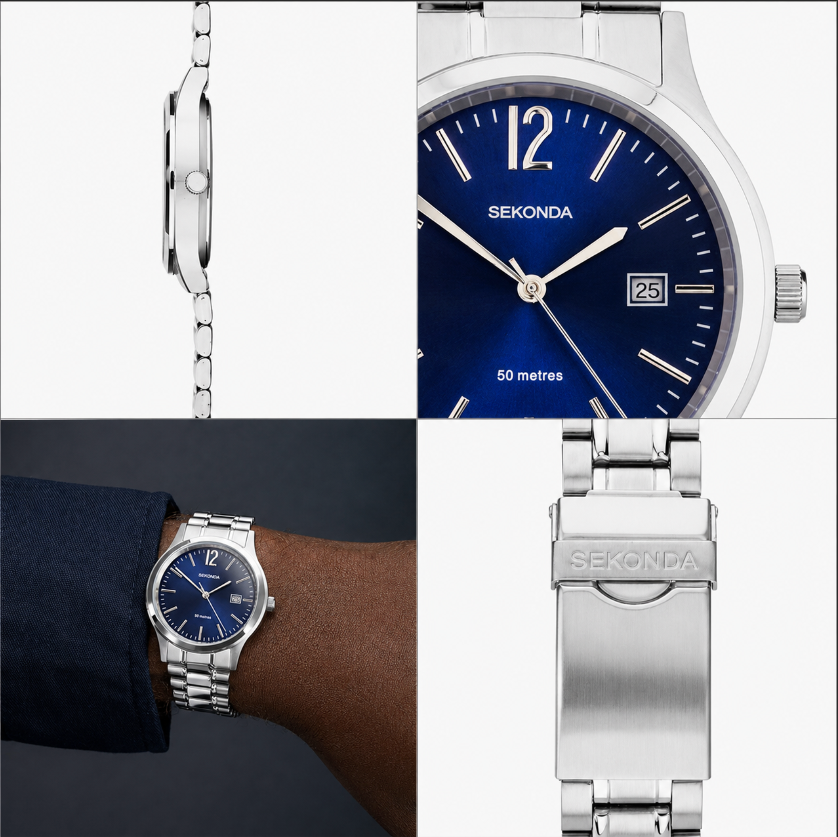 Sekonda Men's Classic Watch – Blue Dial & Silver Stainless Steel Bracelet (3728.71)