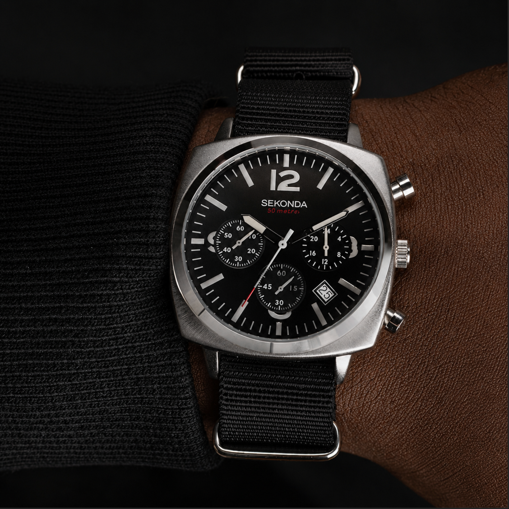 Sekonda Airborne Men's Chronograph Watch – Black Canvas Strap