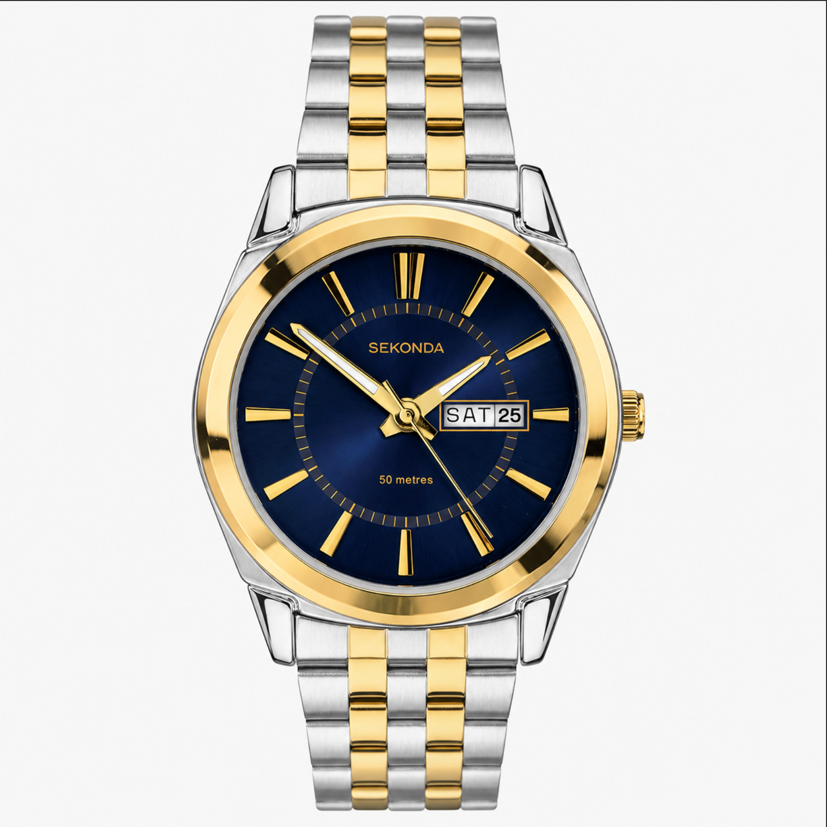 Sekonda watch with two-tone metal strap on a white background