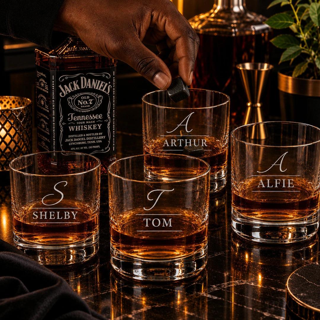 Personalised Whisky Glasses Set - Name over Initial