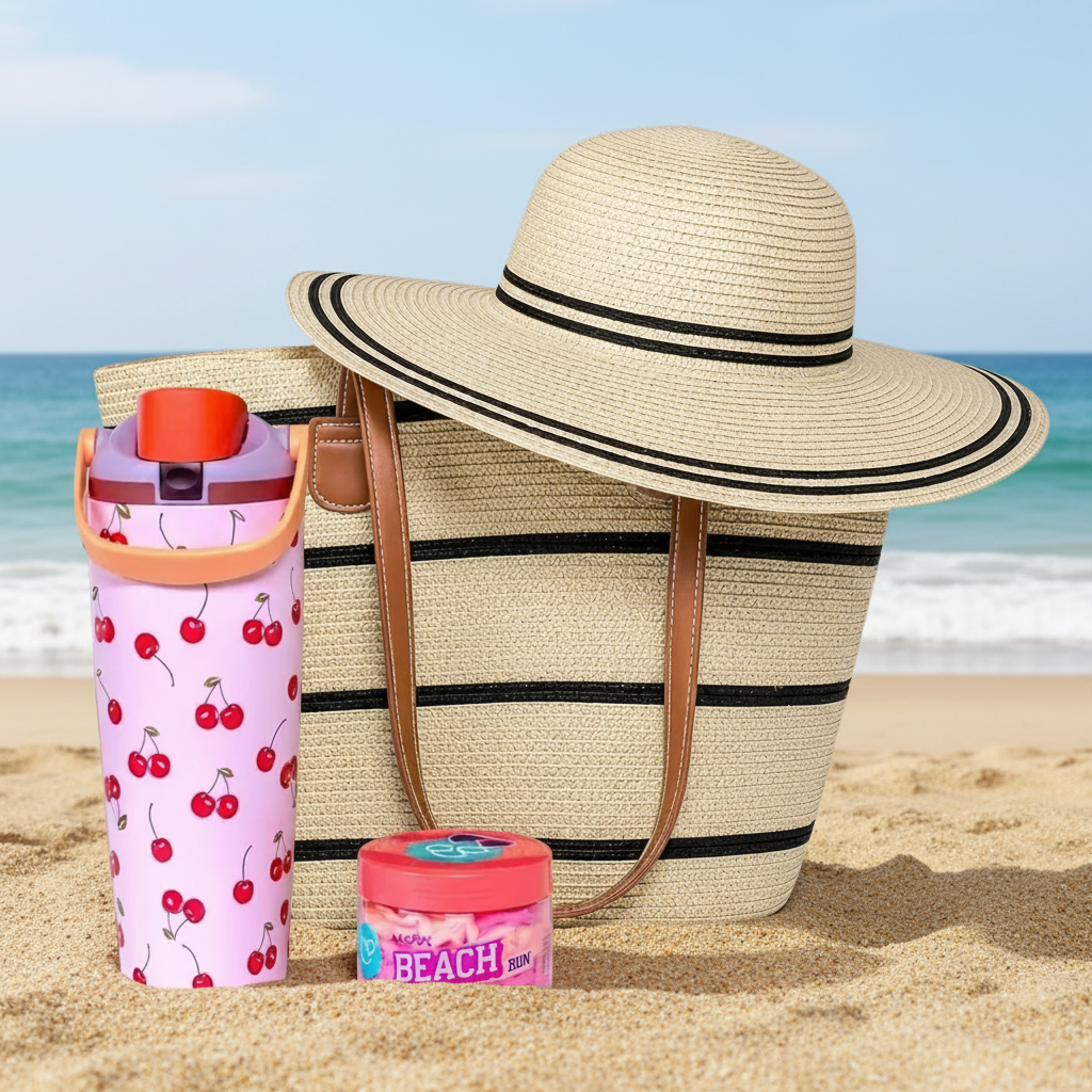 The Sipp & Stroll Beach Vibe Hamper – Water Bottle, Body Butter & Beach Set