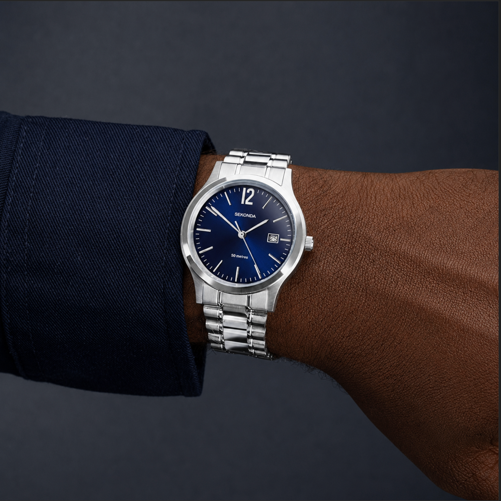 Sekonda Men's Classic Watch – Blue Dial & Silver Stainless Steel Bracelet (3728.71)
