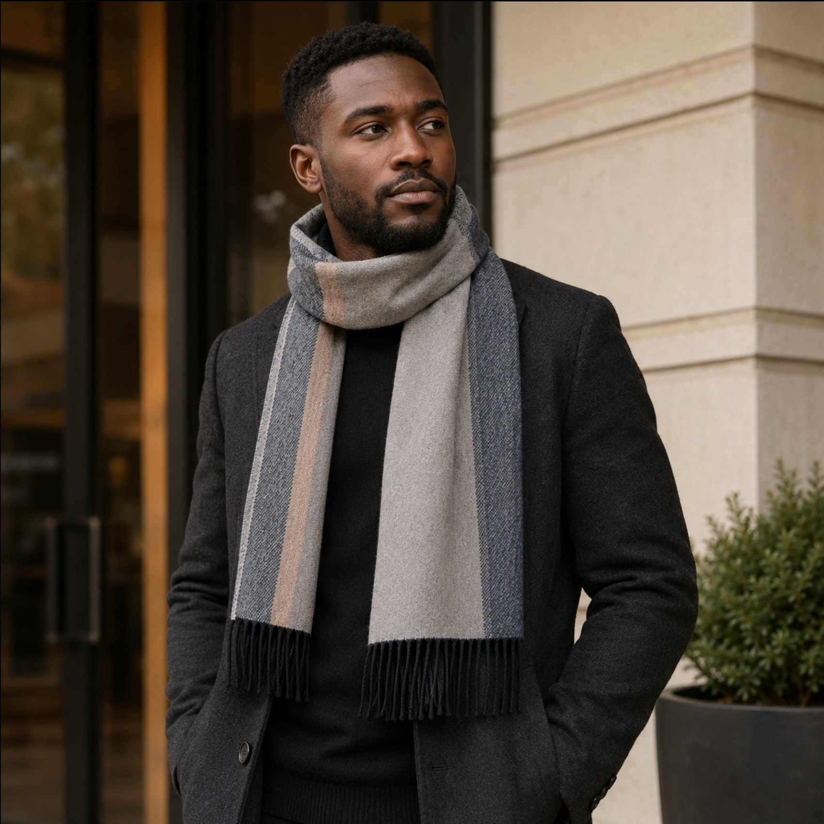 EQ For Men Colour Blocks Fringed Scarf – Contemporary Men’s Winter Scarf