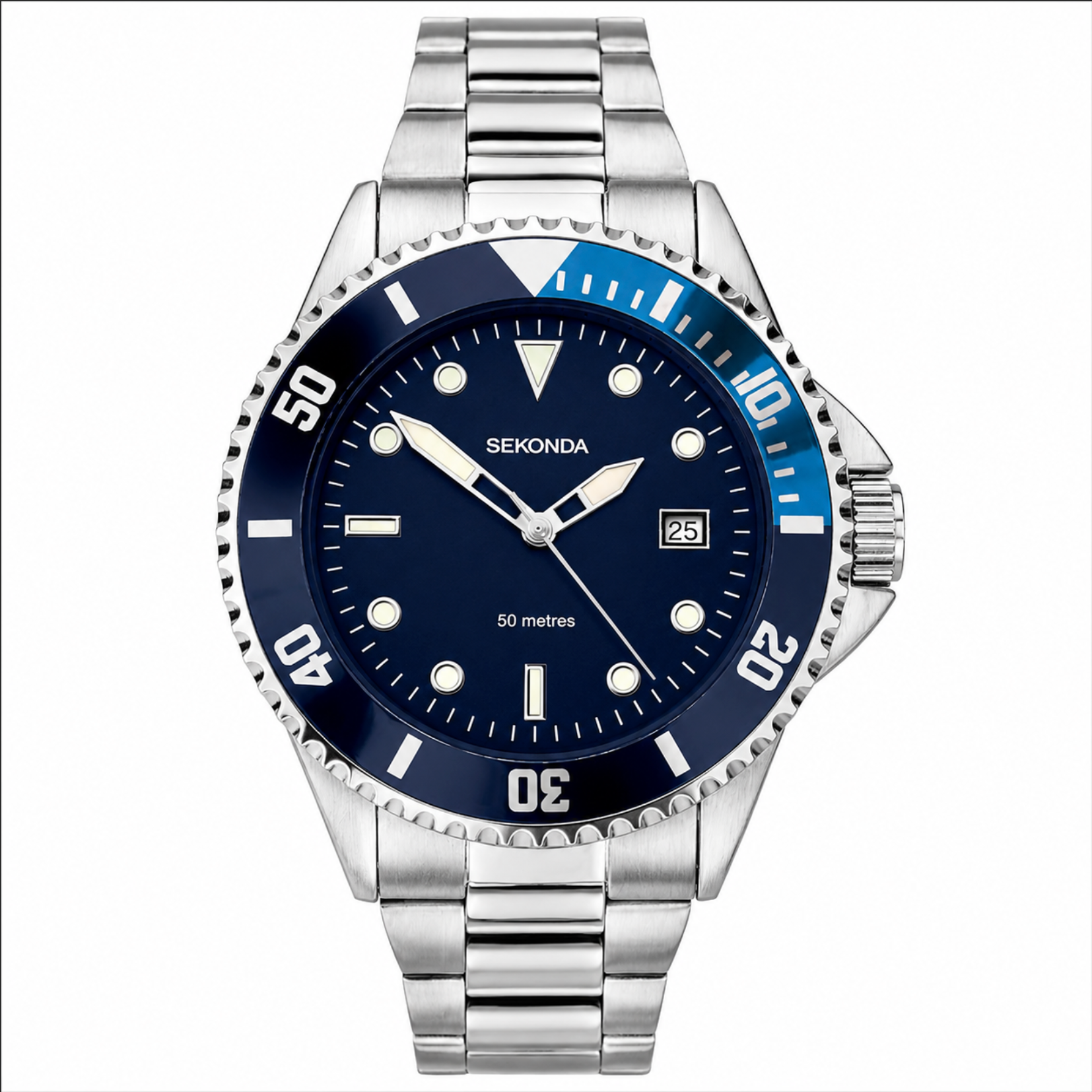 Sekonda Wave Men's Sports Watch – Black Dial & Two-Tone Bracelet