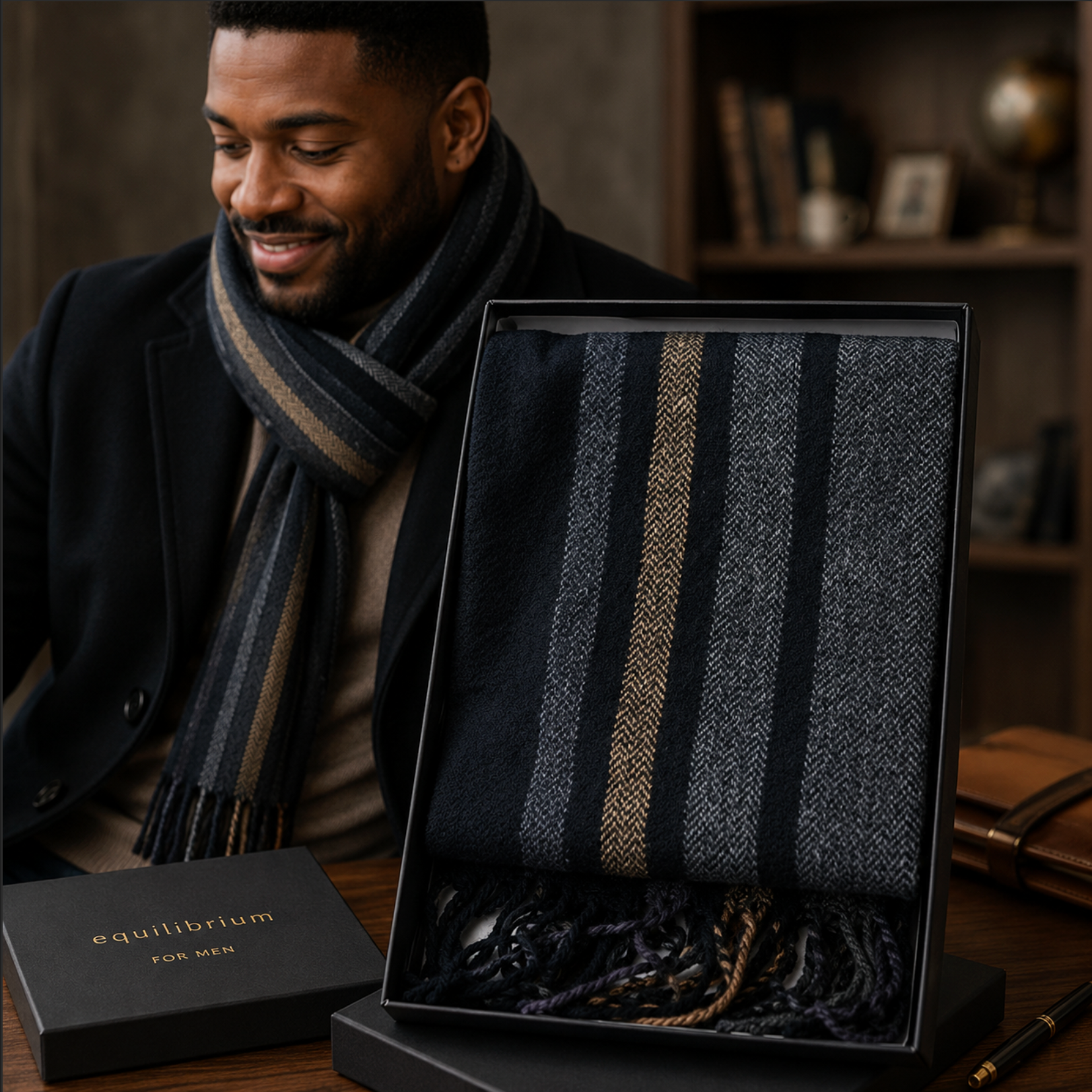EQ For Men Stripes Fringed Scarf – Classic Men’s Winter Fashion Scarf