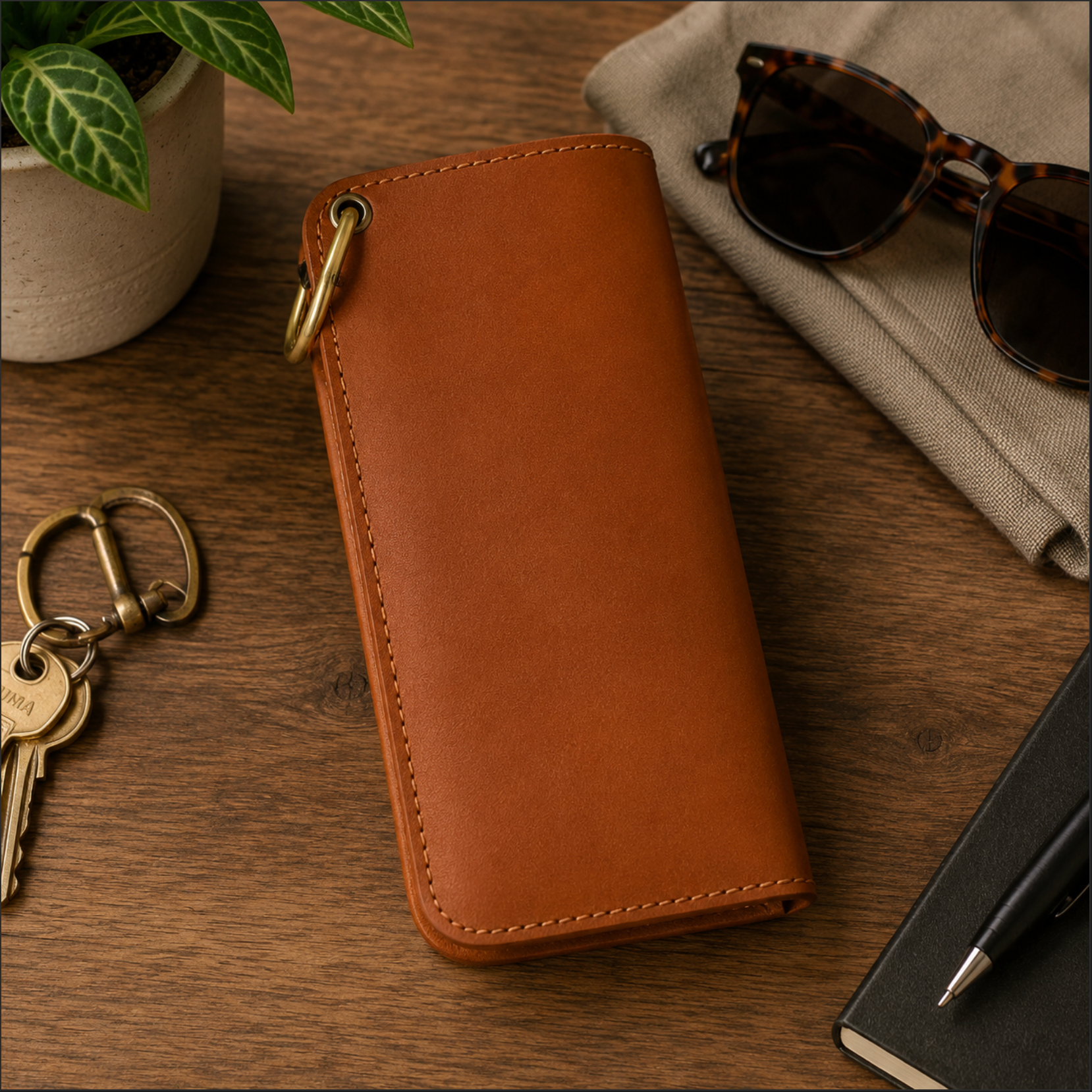 Harvey Makin Glasses Case with Carabiner Clip – Tan