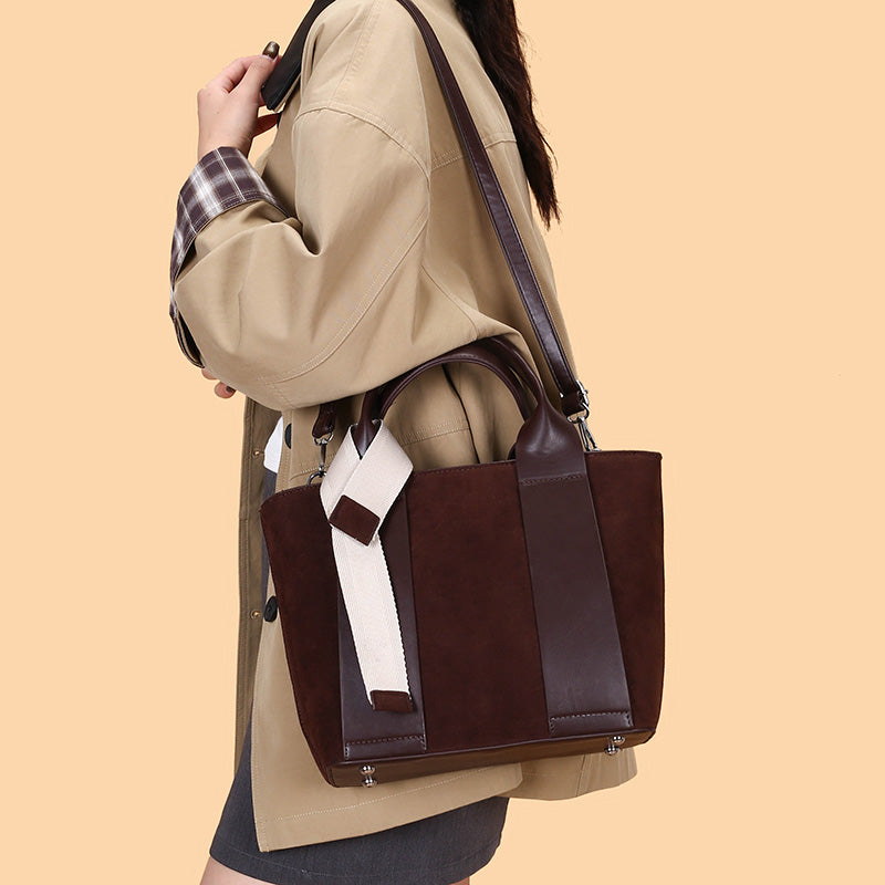 Suede Women’s PU Leather Handbag / Elegant Multi-Pocket Crossbody Bag – 33 × 13 × 23 cm