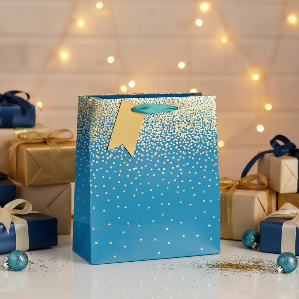 Teal Ombre Wide Gusset Gift Bag