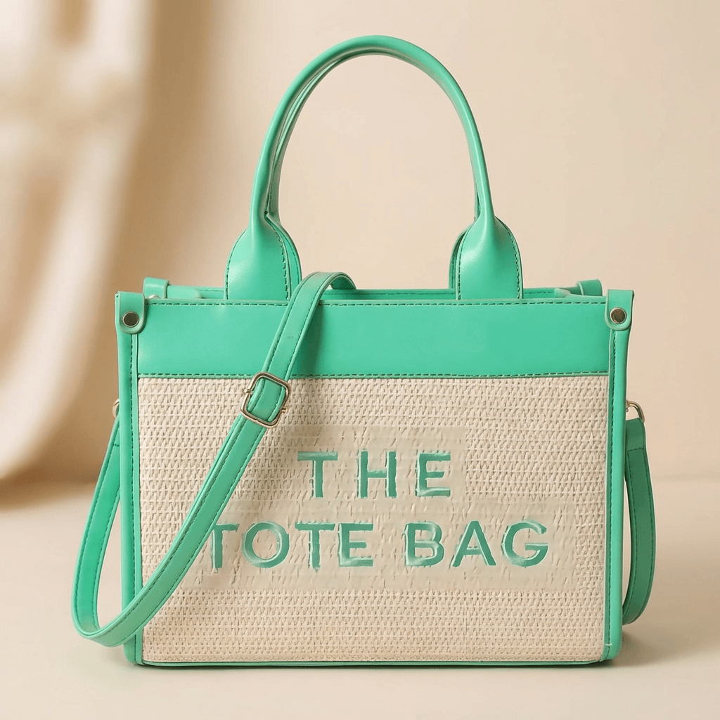 Belinda Straw & PU Leather Tote Bag – 27 × 20 × 9 cm Elegant Women’s Handbag